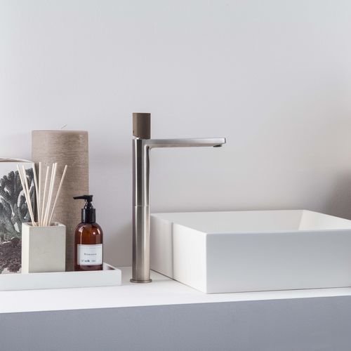 Miscelatore per lavabo - PR43AV201IX+PR43MA001M05 - Ritmonio Rubinetterie Srl - da appoggio / in ottone spazzolato / in calcestruzzo