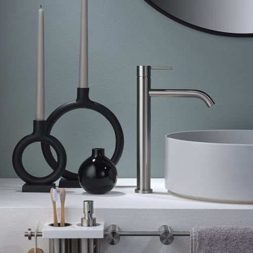 Miscelatore per lavabo - E0BA0129DSINOX - Ritmonio Rubinetterie Srl - da appoggio / in acciaio inossidabile spazzolato / da bagno