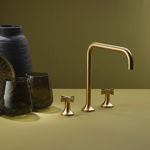 Miscelatore doppio comando per lavabo - PR53AE201GOX - Ritmonio Rubinetterie Srl - da appoggio / in ottone spazzolato / da bagno