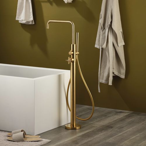 Miscelatore per vasca - PR53DA201GOX - Ritmonio Rubinetterie Srl - a pavimento / in ottone spazzolato / da bagno