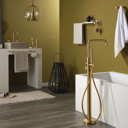 Miscelatore per vasca - PR53DA201GOX - Ritmonio Rubinetterie Srl - a pavimento / in ottone spazzolato / da bagno