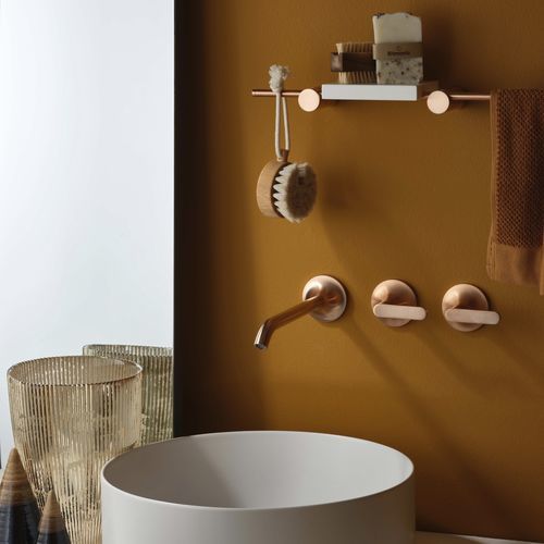Miscelatore doppio comando per lavabo - PR54AK201F33 - Ritmonio Rubinetterie Srl - da parete / in ottone spazzolato / da bagno