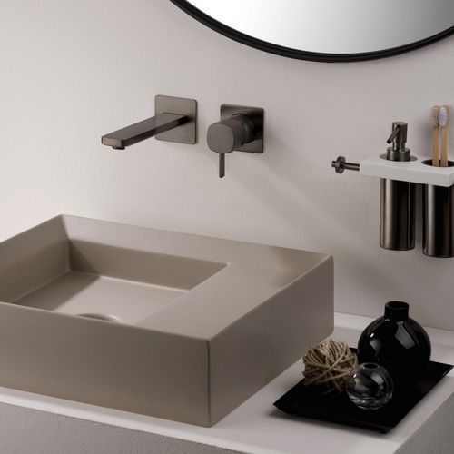 Miscelatore per lavabo - PR43AY201BLX+PR43MC101BLX - Ritmonio Rubinetterie Srl - da parete / in ottone spazzolato / da bagno