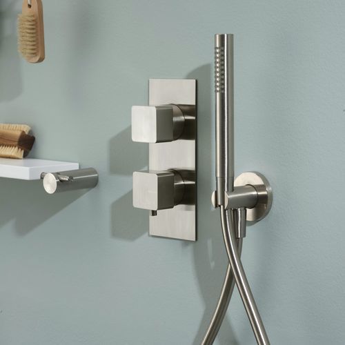 Miscelatore da doccia - PR47HF111IX - Ritmonio Rubinetterie Srl - da parete / termostatico / in ottone spazzolato