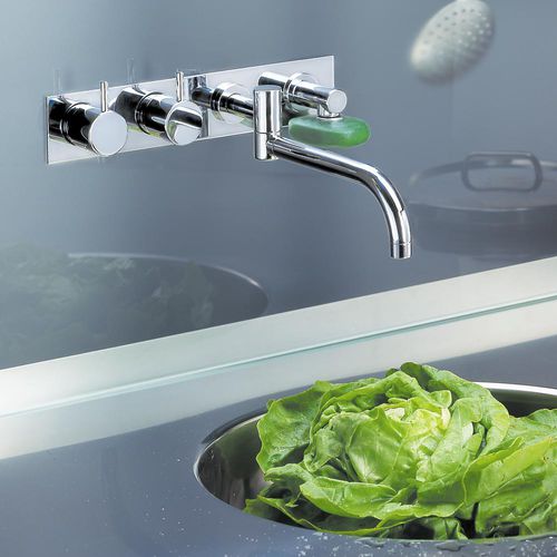 Miscelatore doppio comando da incasso - 634T3 series - VOLA - in acciaio inossidabile / da cucina / 4 fori