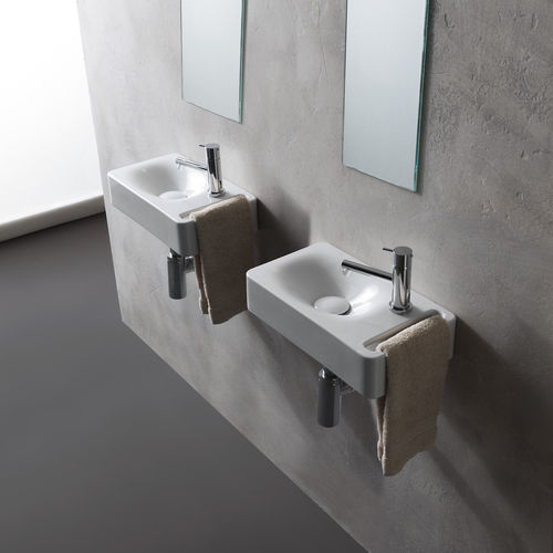 Lavabo sospeso - 1513 - Scarabeo Ceramiche - in ceramica / con piano integrato / con portasalviette integrato