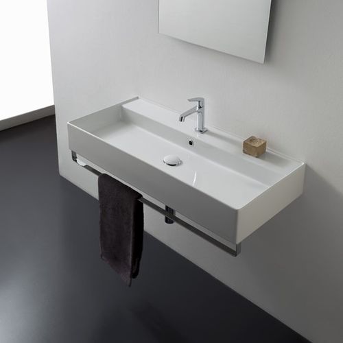 Lavabo sospeso - 5106/R-100B - Scarabeo Ceramiche - in ceramica / con portasalviette integrato / rettangolare