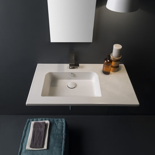 Lavabo sospeso - 5211 - Scarabeo Ceramiche - in ceramica / con piano integrato / rettangolare