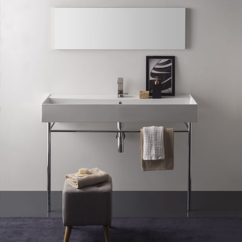 Lavabo sospeso - 5107/R-120A - Scarabeo Ceramiche - in ceramica / con portasalviette integrato / rettangolare