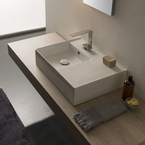 Lavabo da appoggio - 5114  - Scarabeo Ceramiche - in ceramica / con piano integrato / rettangolare