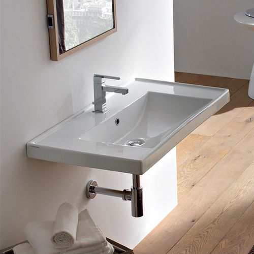 Lavabo sospeso - 3002 - Scarabeo Ceramiche - in ceramica / con piano integrato / rettangolare