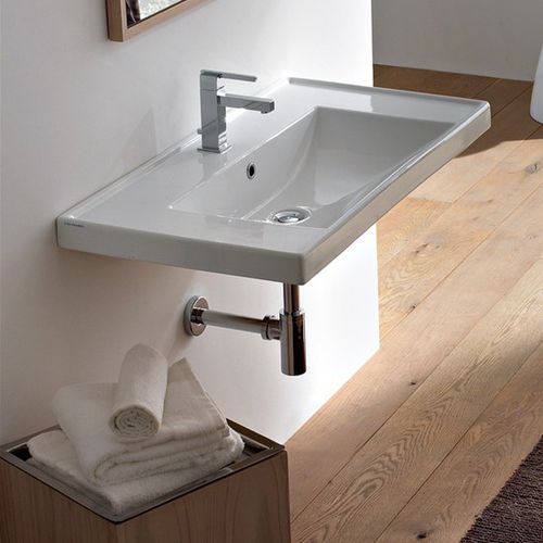 Lavabo sospeso - 3005 - Scarabeo Ceramiche - in ceramica / con piano integrato / rettangolare