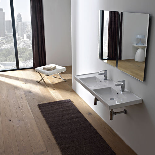 Lavabo sospeso - 3003 - Scarabeo Ceramiche - in ceramica / con piano integrato / doppio