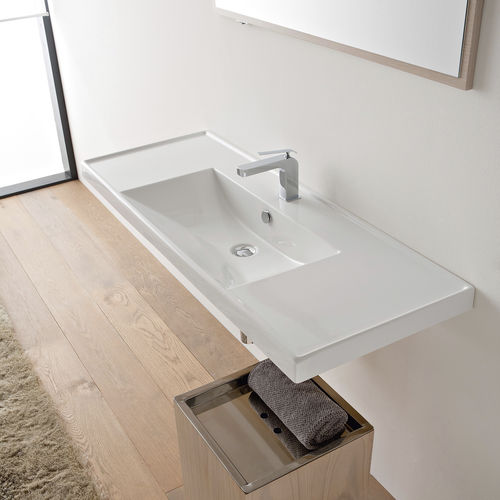 Lavabo sospeso - 3007 - Scarabeo Ceramiche - in ceramica / con piano integrato / con portasalviette integrato