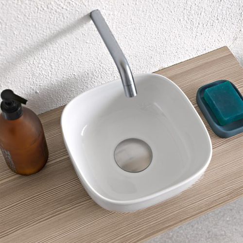 Lavabo da appoggio - GLAM - Scarabeo Ceramiche - in ceramica / con scaffale integrato / quadrato