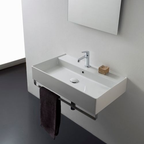 Lavabo sospeso - 5110  - Scarabeo Ceramiche - in ceramica / con portasalviette integrato / rettangolare