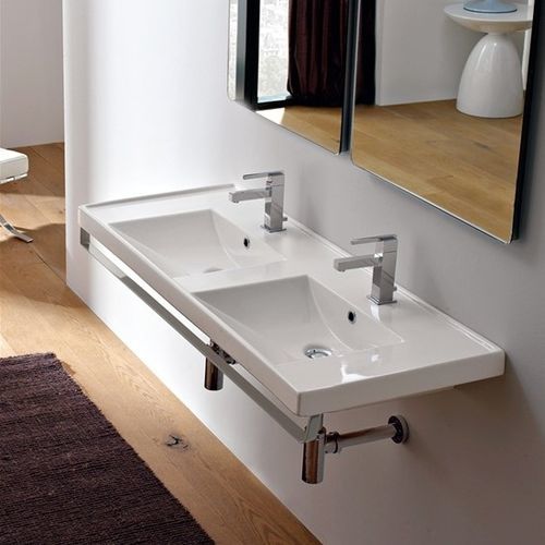 Lavabo sospeso - 3006 - Scarabeo Ceramiche - in ceramica / con piano integrato / con portasalviette integrato