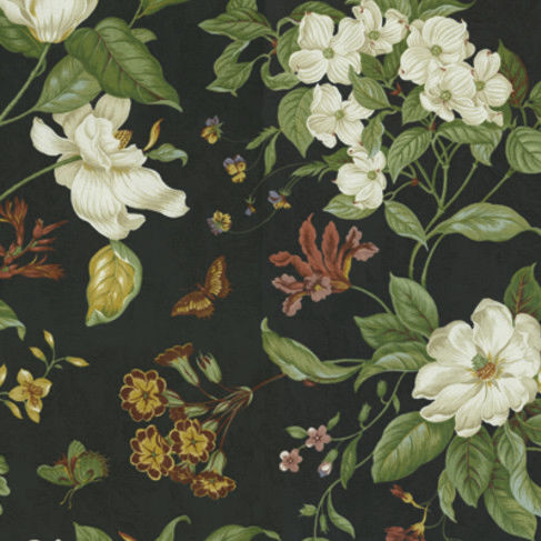 Tessuto da tappezzeria - GARDEN IMAGES BLACK - WAVERLY Div. of Schumacher & Co. - a fiori / in cotone
