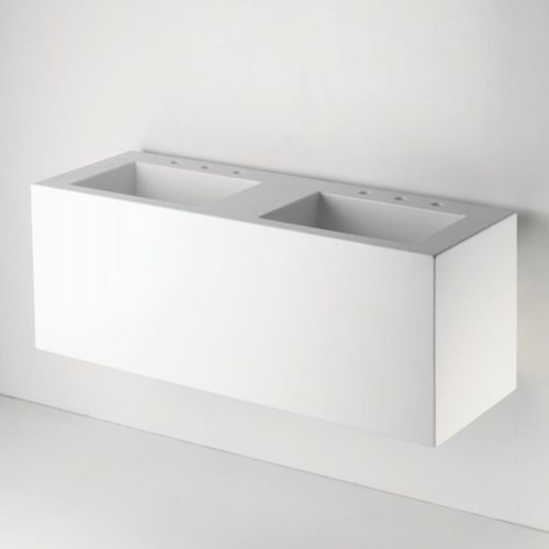 Lavabo sospeso - PTLV52 - Waterworks - in Corian® / doppio / rettangolare