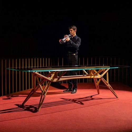 Tavolo contemporaneo - REALE CM - Zanotta - in vetro / con supporto in noce / con supporto in legno tinto