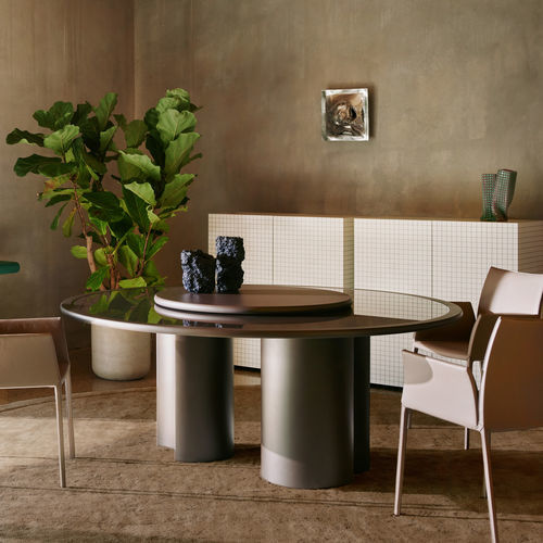Tavolo contemporaneo - BOL 2326 - Zanotta - in MDF laccato / in cristallo / con base in poliuretano