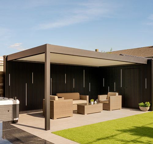 Pergola addossata - AERO® CANVAS  - RENSON - in metallo / idrorepellente / con copertura in tela
