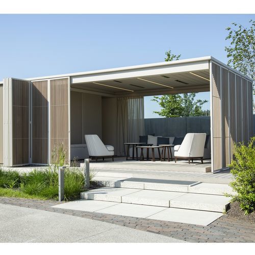 Pergola addossata - AMANI®   - RENSON - in alluminio / a lamelle fisse / a motore