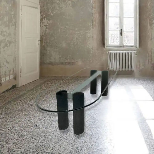 Tavolo da pranzo contemporaneo - Bernini Gallery - in cristallo / con supporto in legno / ovale