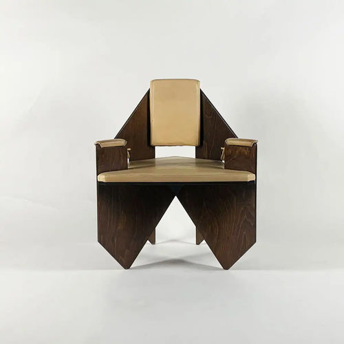 Poltrona contemporanea - VERTICE - Bernini Gallery - in pelle / in legno / beige