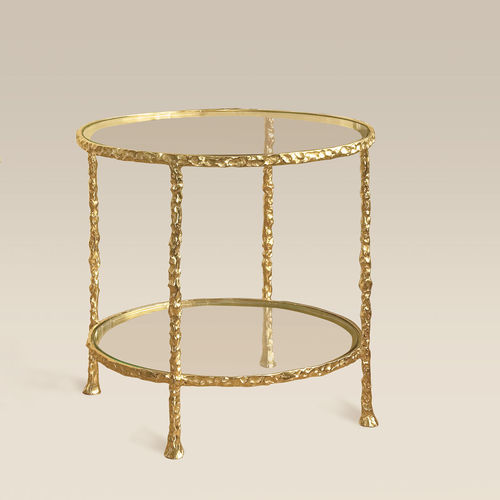 Tavolino contemporaneo - 2 PLATEAUX - Objet Insolite - in vetro / con supporto in bronzo / rotondo