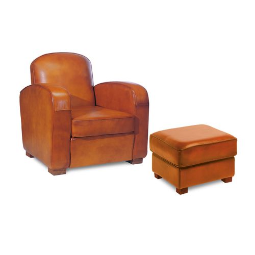 Poltrona club classica - CHATHAM - Neology - in pelle / con poggiapiedi / marrone