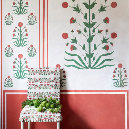 Carta da parati classica - ROYAL POPPY PANEL   - F. SCHUMACHER & CO. - con motivi floreali / geometrica / aspetto tessuto