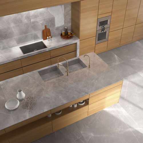 Piano di lavoro in gres porcellanato - STORM ITOP GRIS HIGH-GLOSS POLISHED - INALCO - da cucina / da bagno / da esterno