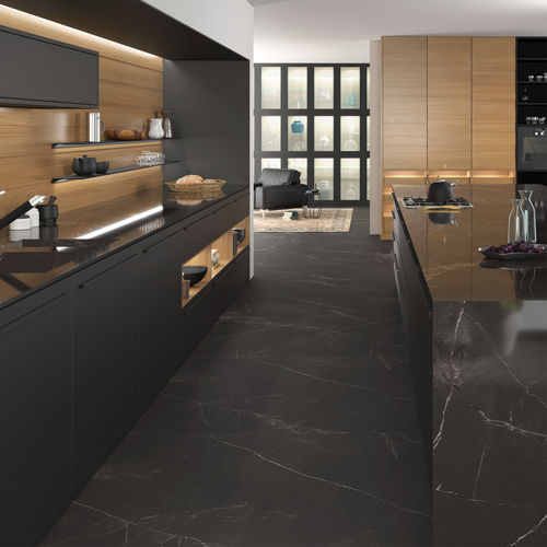 Piano di lavoro in gres porcellanato - STORM ITOP NEGRO HIGH-GLOSS POLISHED - INALCO - da cucina / da bagno / da esterno
