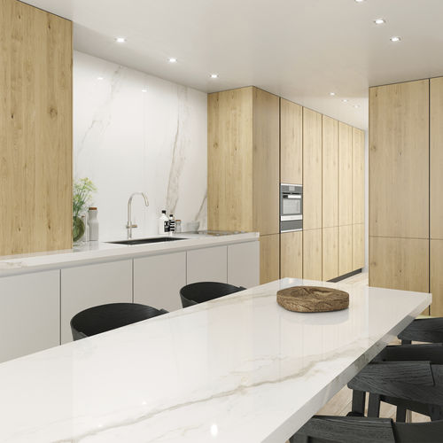 Piano di lavoro in gres porcellanato - LARSEN ITOP SUP BLANCO-GRIS HIGH-GLOSS POLISHED  - INALCO - da cucina / da bagno / da esterno