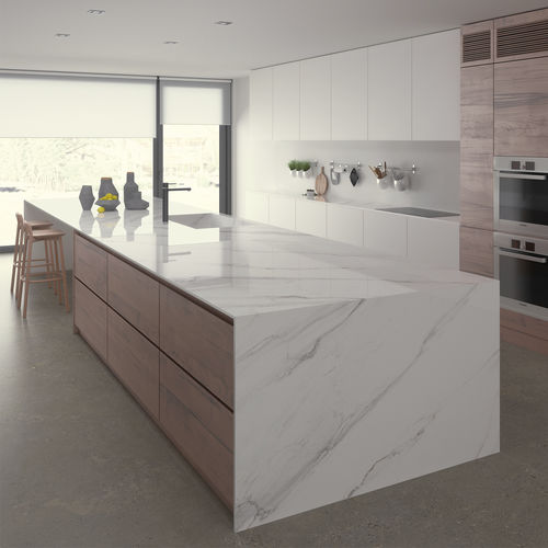 Piano di lavoro in gres porcellanato - TOUCHE ITOP SUP BLANCO-GRIS HIGH-GLOSS POLISHED  - INALCO - da cucina / da bagno / da esterno