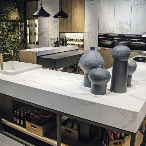 Piano di lavoro in gres porcellanato - SYROS ITOP SUPER BLANCO-GRIS MATT POLISHED - INALCO - da cucina / da bagno / da esterno