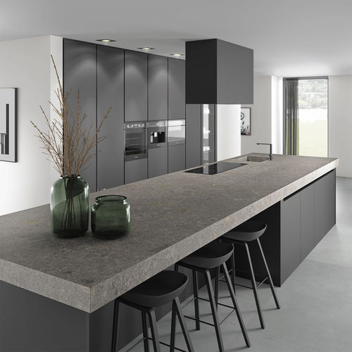 Piano di lavoro in gres porcellanato - METEORA iTOP GRIS BUSH-HAMMERED - INALCO - da esterno / grigio / con bordi quadrati
