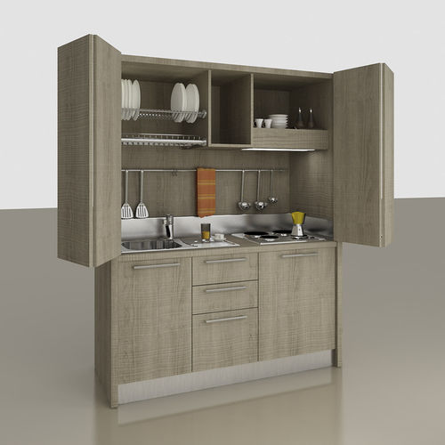 Mini cucina compatta - K-144 - MOBILSPAZIO S.r.l - in legno / a scomparsa / con elettrodomestici integrati