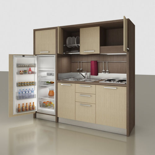Mini cucina compatta - K-133 - MOBILSPAZIO S.r.l - in legno / a scomparsa / con elettrodomestici integrati
