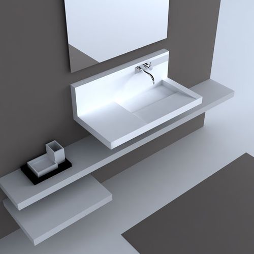 Lavabo sospeso - PAMPLONA - Rapsel International Srl - in Corian® / con specchio regolabile / rettangolare