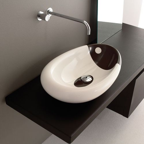 Lavabo da appoggio - ORCA - Rapsel International Srl - in pietra / con specchio regolabile / ovale