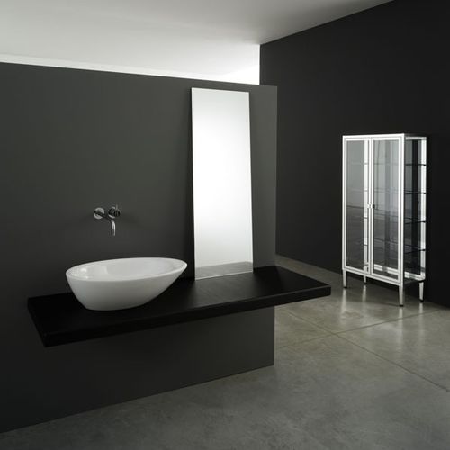 Lavabo da appoggio - PANDA - Rapsel International Srl - in ceramica / con specchio regolabile / ovale