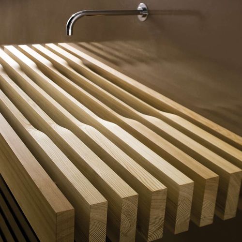 Lavabo sospeso - ONE - Rapsel International Srl - in legno / con specchio regolabile / rettangolare