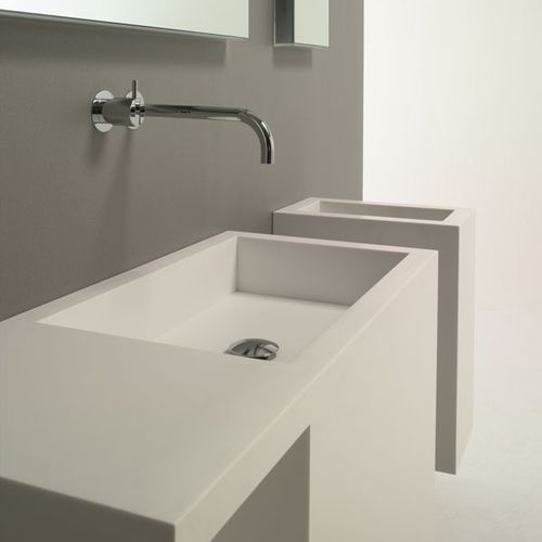 Lavabo sospeso - YUME - Rapsel International Srl - in Corian® / con piano integrato / rettangolare