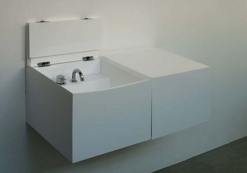 Mobile lavabo sospeso - ELLE - Rapsel International Srl - in Corian® / contemporaneo / laccato