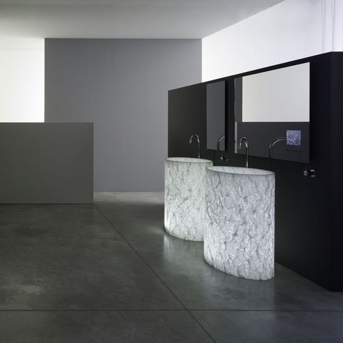 Lavabo autoportante - VISION - Rapsel International Srl - in acrilico / con specchio regolabile / ovale