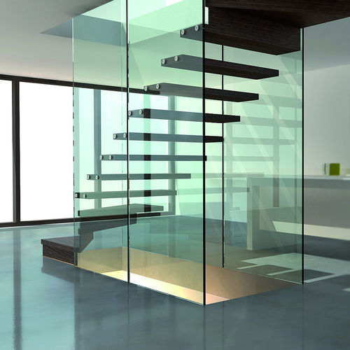Scala dritta - MISTRAL GLASS WALL - Siller Stairs - a U / con gradini in legno / con gradini in vetro