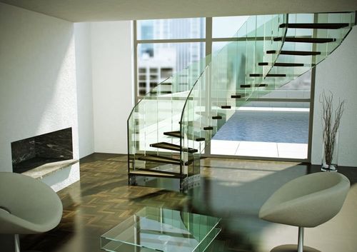 Scala curva - FLY GLASS - Siller Stairs - con gradini in legno / con struttura in metallo / contemporanea