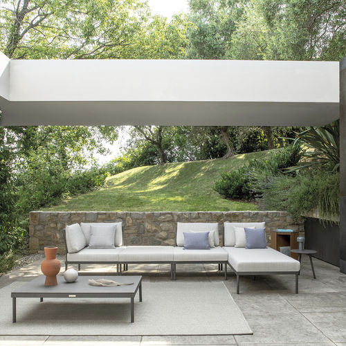 Tavolino basso contemporaneo - FLASH - Atmosphera - in vetro temprato / in pietra / con supporto in alluminio